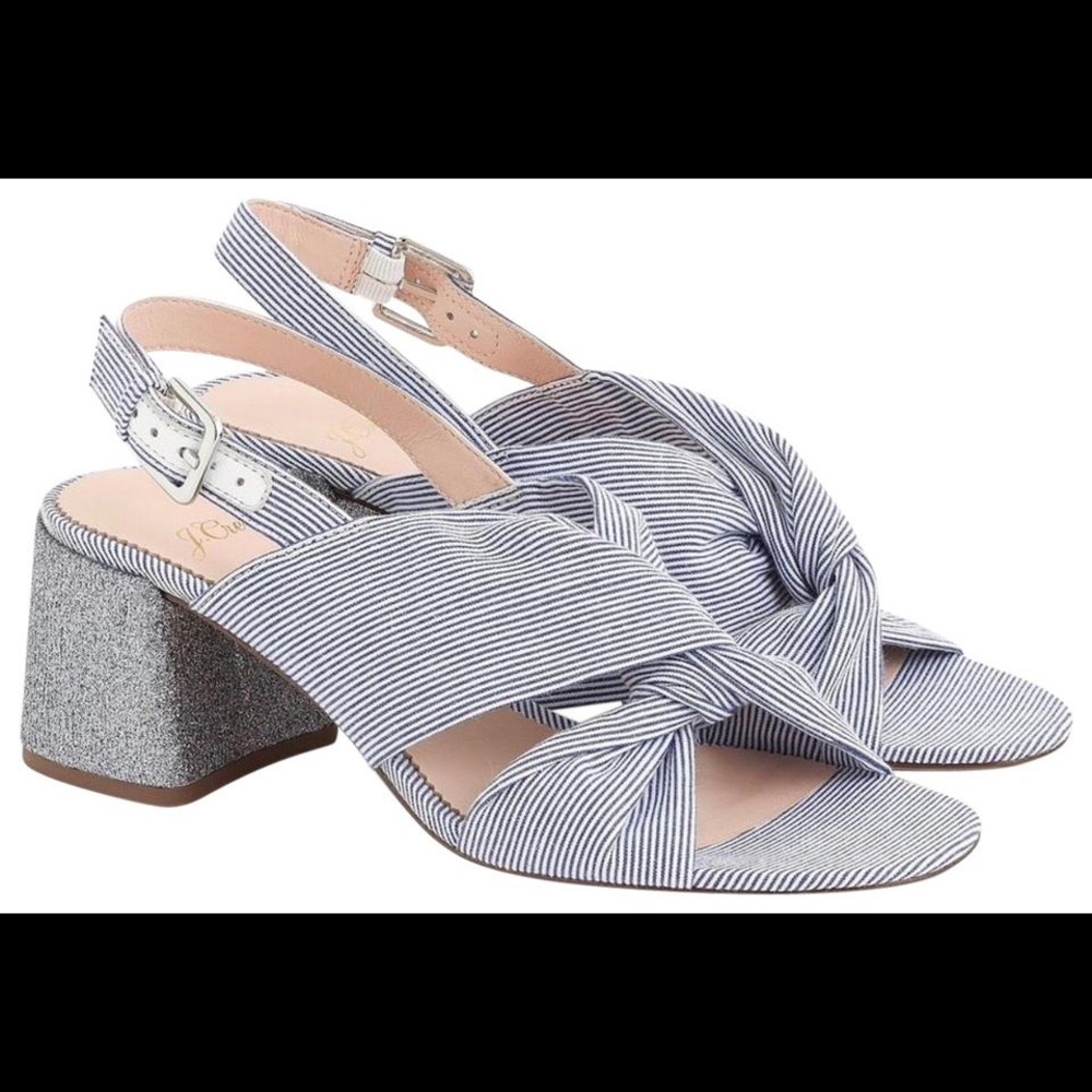 Brand New J.Crew Twisted-knot Penny In Stripe with Glitter Heel Sandals size 9.5